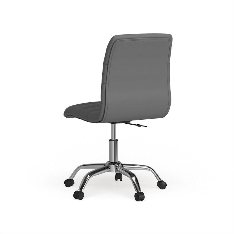 Chaise de bureau sans accoudoirs à dossier mi-haut, revêtement en vinyle, hauteur réglable et roulettes
