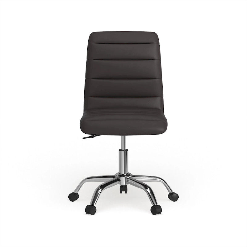 Chaise de bureau sans accoudoirs à dossier mi-haut, revêtement en vinyle, hauteur réglable et roulettes