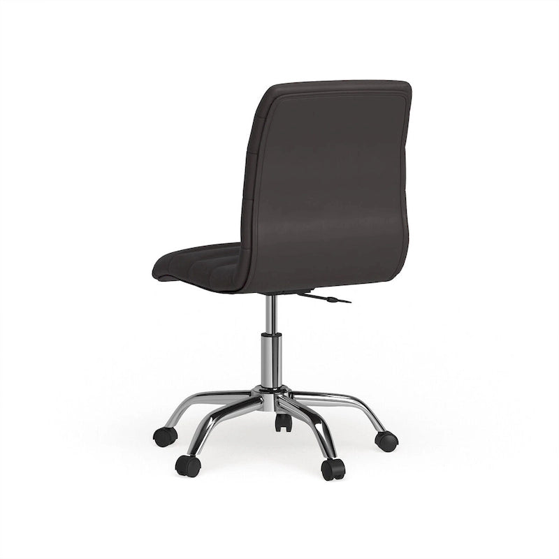 Chaise de bureau sans accoudoirs à dossier mi-haut, revêtement en vinyle, hauteur réglable et roulettes