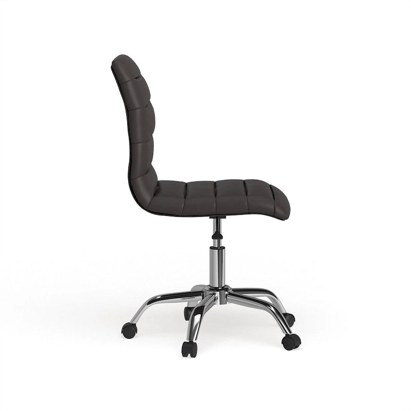 Chaise de bureau sans accoudoirs à dossier mi-haut, revêtement en vinyle, hauteur réglable et roulettes