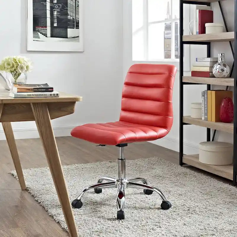 Chaise de bureau sans accoudoirs à dossier mi-haut, revêtement en vinyle, hauteur réglable et roulettes