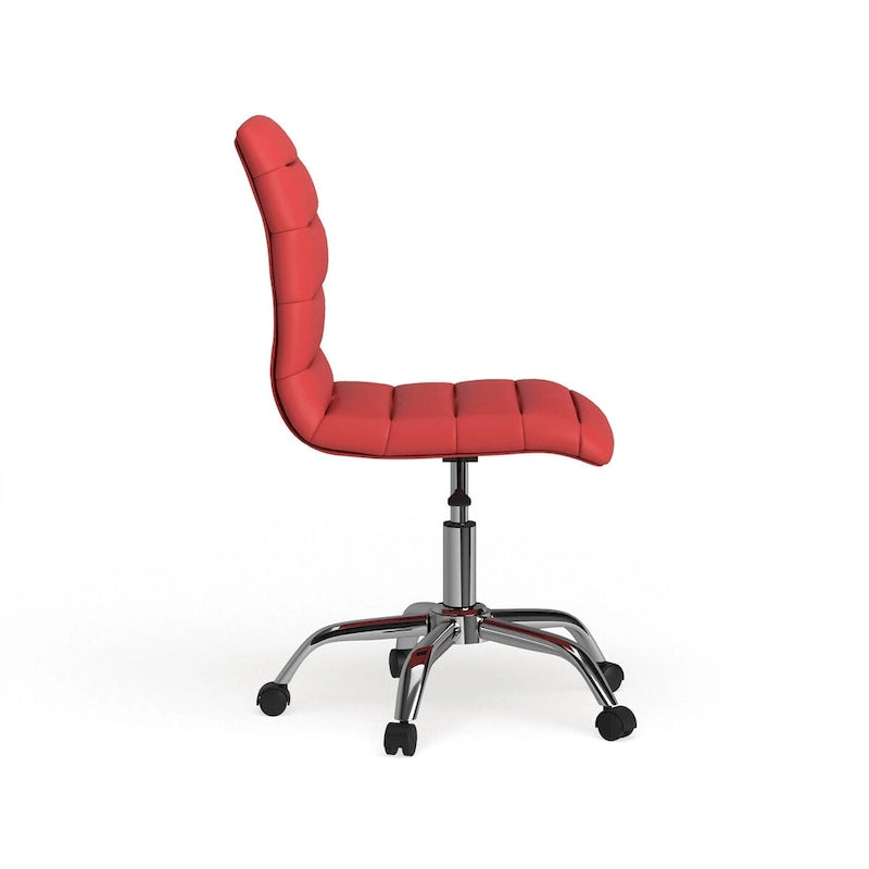 Chaise de bureau sans accoudoirs à dossier mi-haut, revêtement en vinyle, hauteur réglable et roulettes