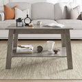 Table basse à deux niveaux en bois rustique gris avec étagère de rangement inférieure
