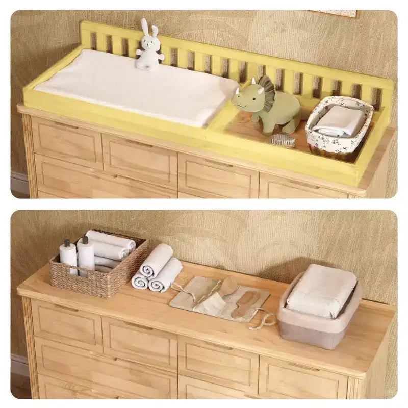 Table à langer et commode Homsee en bois de pin massif : plan à langer amovible, tiroirs de rangement, indispensable tout-en-un pour la chambre de bébé