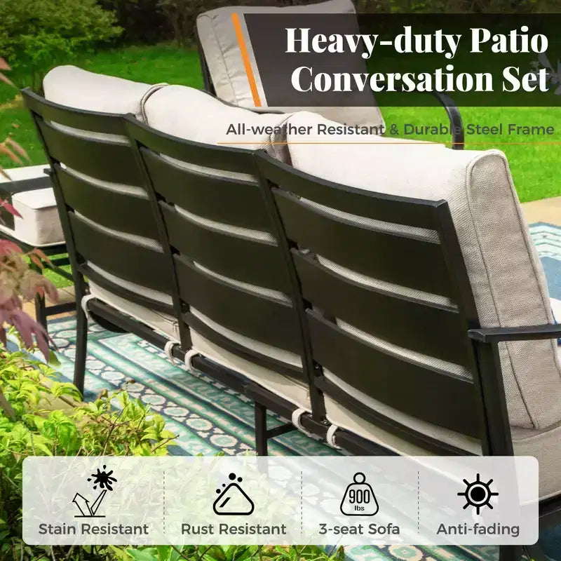 Ensemble de conversation de 7 pièces de mobilier de patio en métal Captiva Designs avec fauteuils pivotants pour jardin, porche, cour arrière