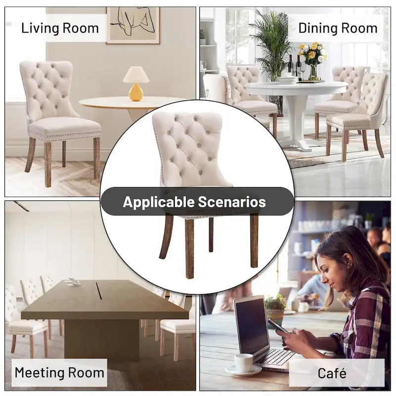 Ensemble de 6 chaises de salle à manger, chaises de cuisine de luxe en velours rembourré avec assise et dossier matelassés et pieds en bois massif - N/A