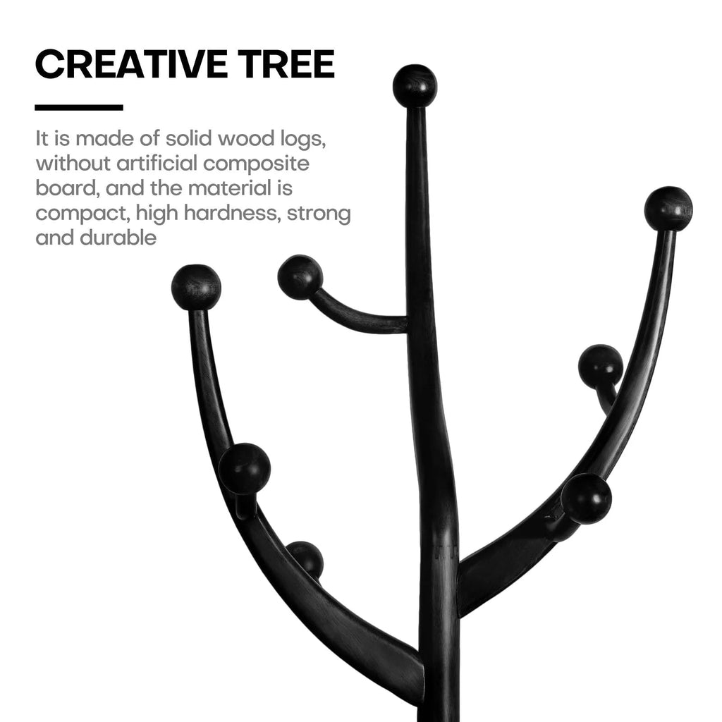 Porte-manteau sur pied en bois d'hévéa forme branche d'arbre avec 8 crochets - 24,5 L x 70,87 H