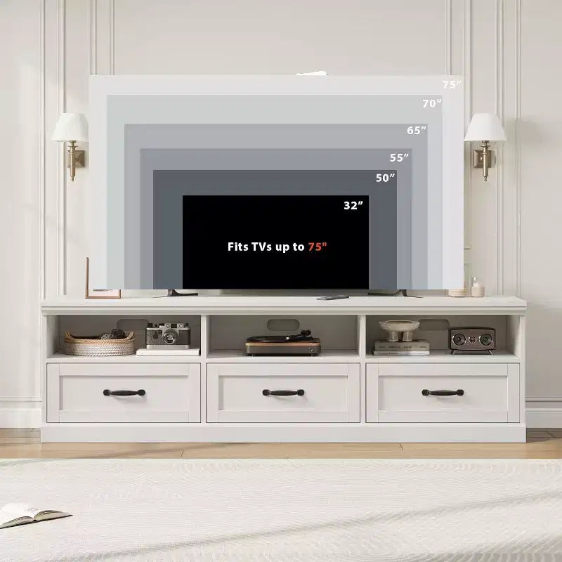 Meuble TV Mid-Century Modern de 178 cm avec tiroir de rangement et étagères ouvertes